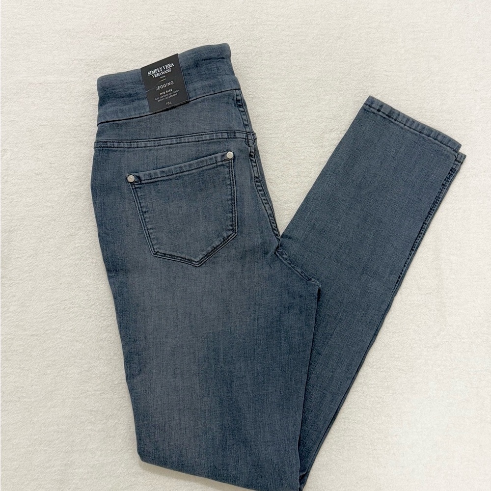 Simply Vera Vera Wang Mid Rise Denim Jeggings Medium Wash Size 10 Long
